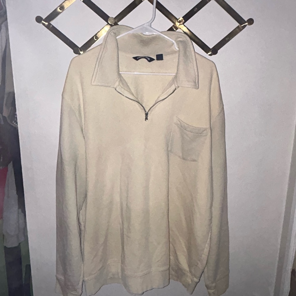 Lands' End Ivory Quarter-Zip Pullover with Chest Pocket
